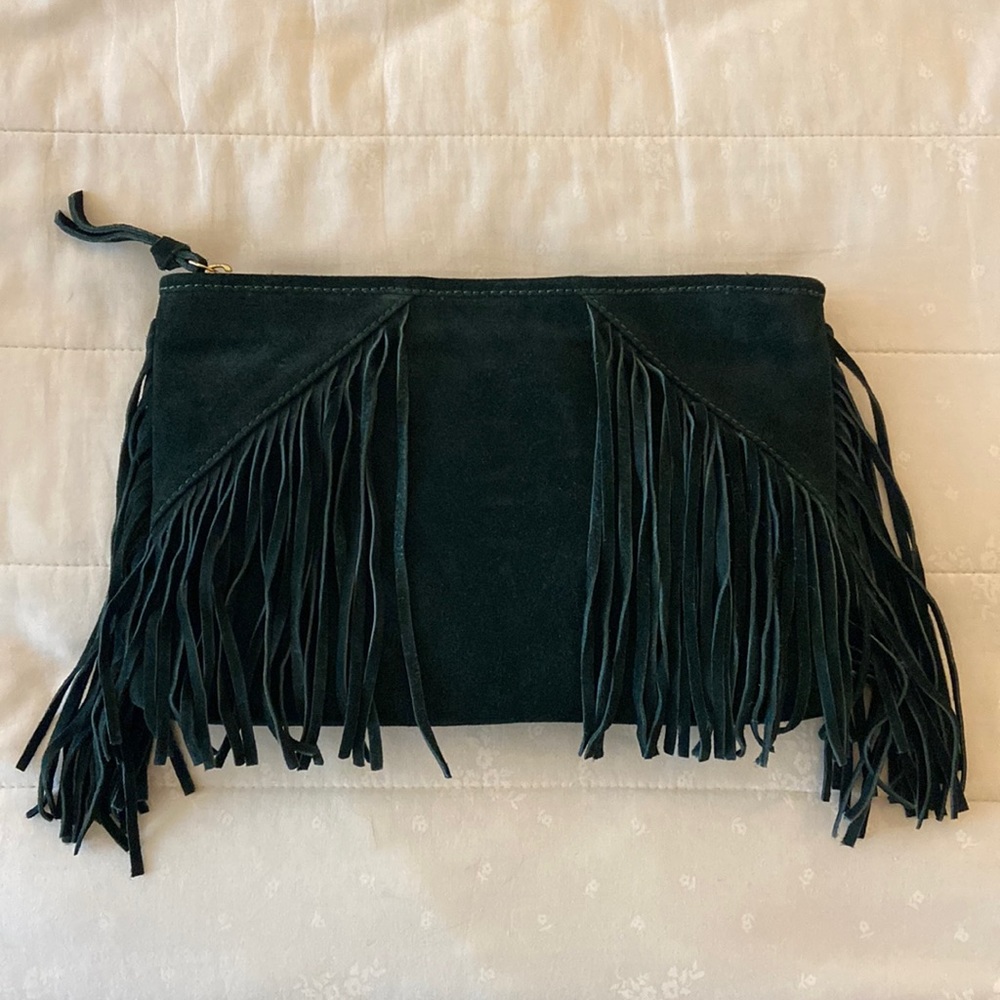 ASOS Dark Green Genuine Suede Fringe Clutch